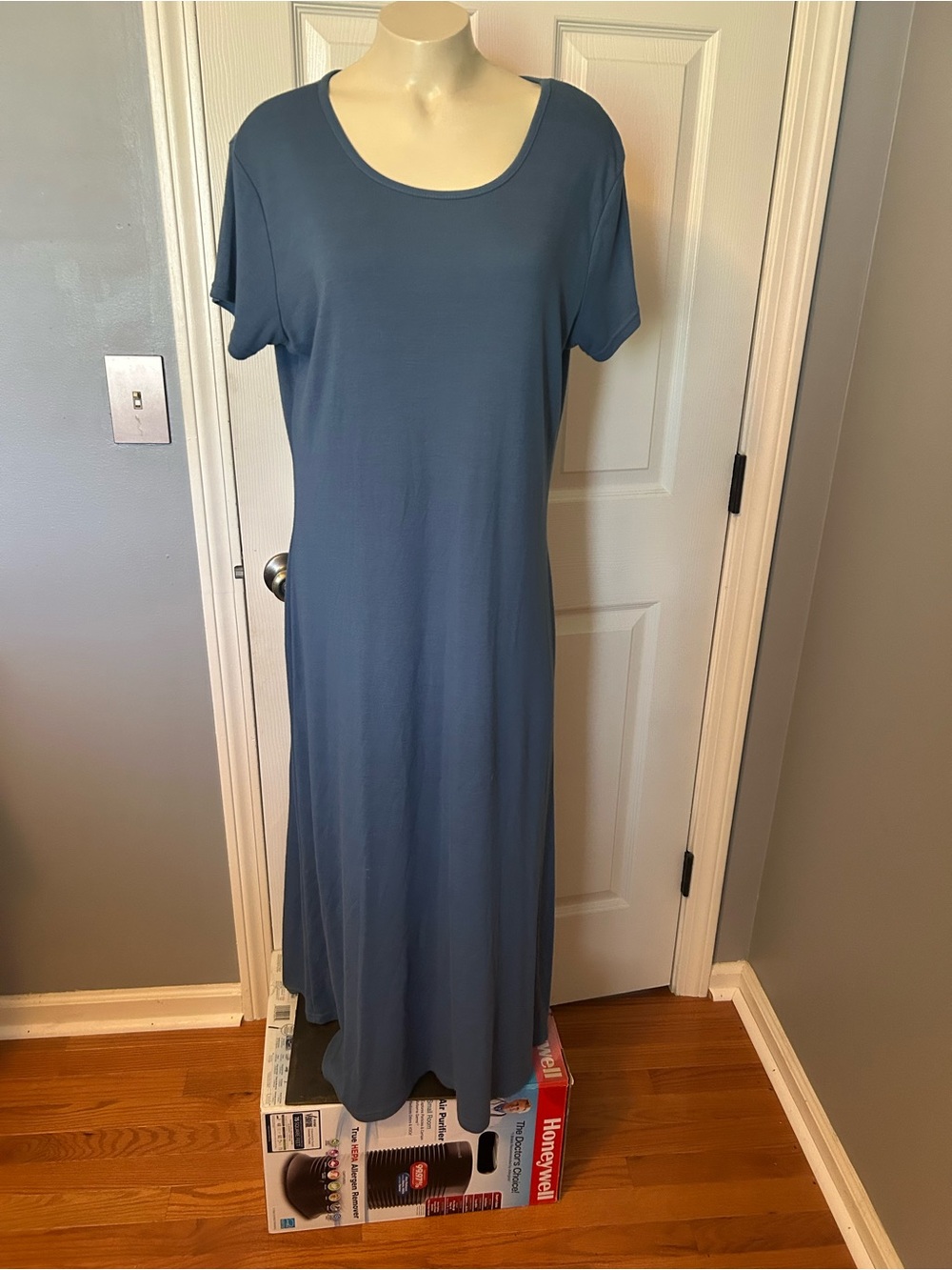 Women's Short Sleeve Maxi Dress in Slate Blue